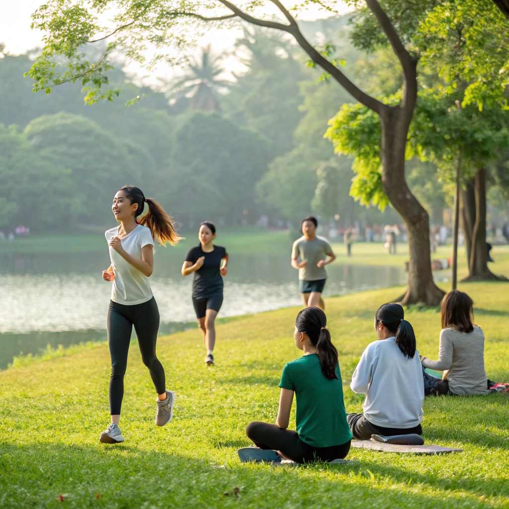 a group of people jogging