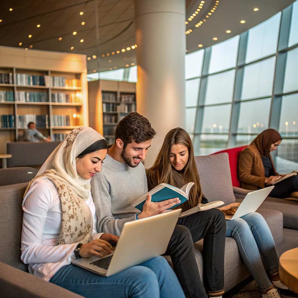 students studying together at the library