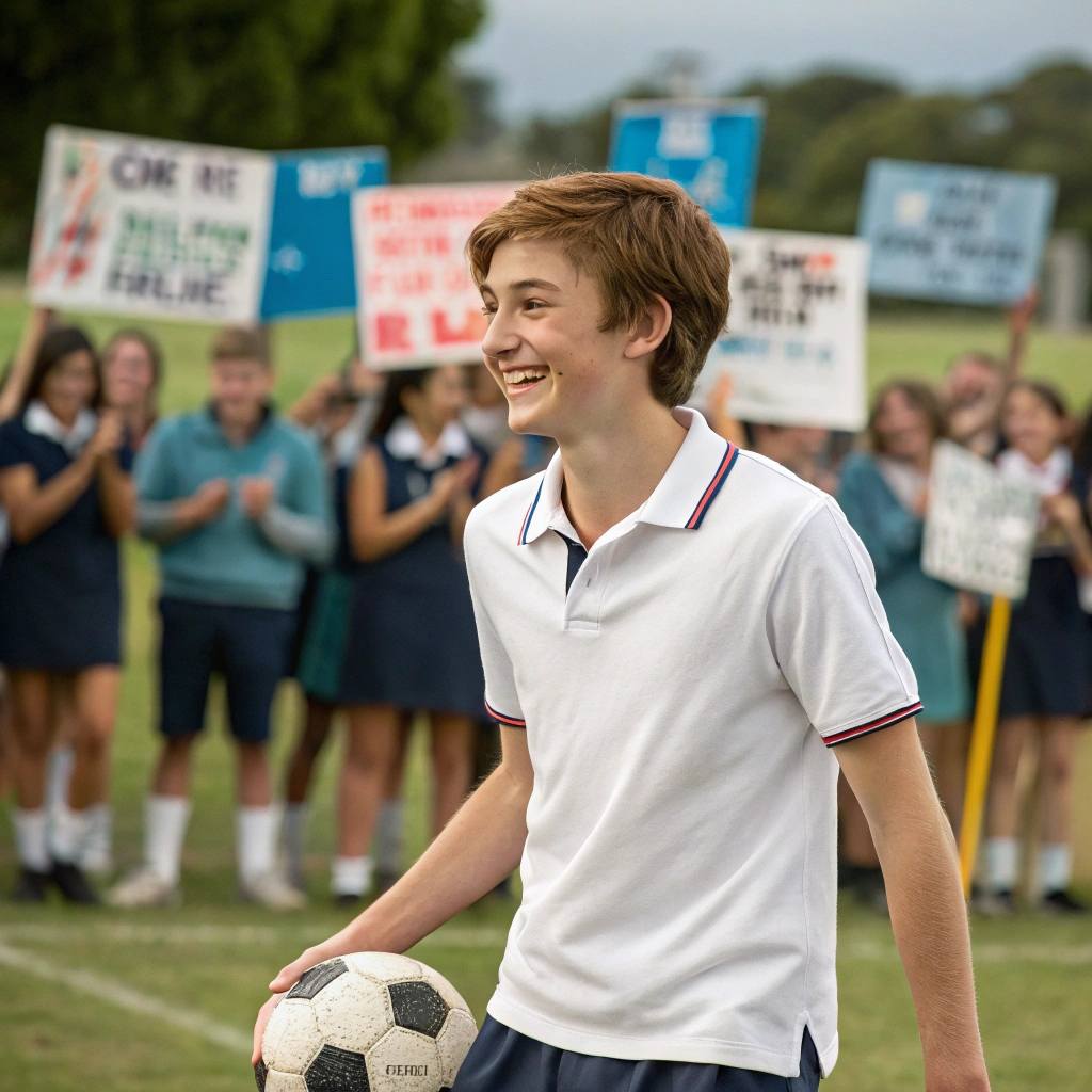 a teenager holding a football and smiling