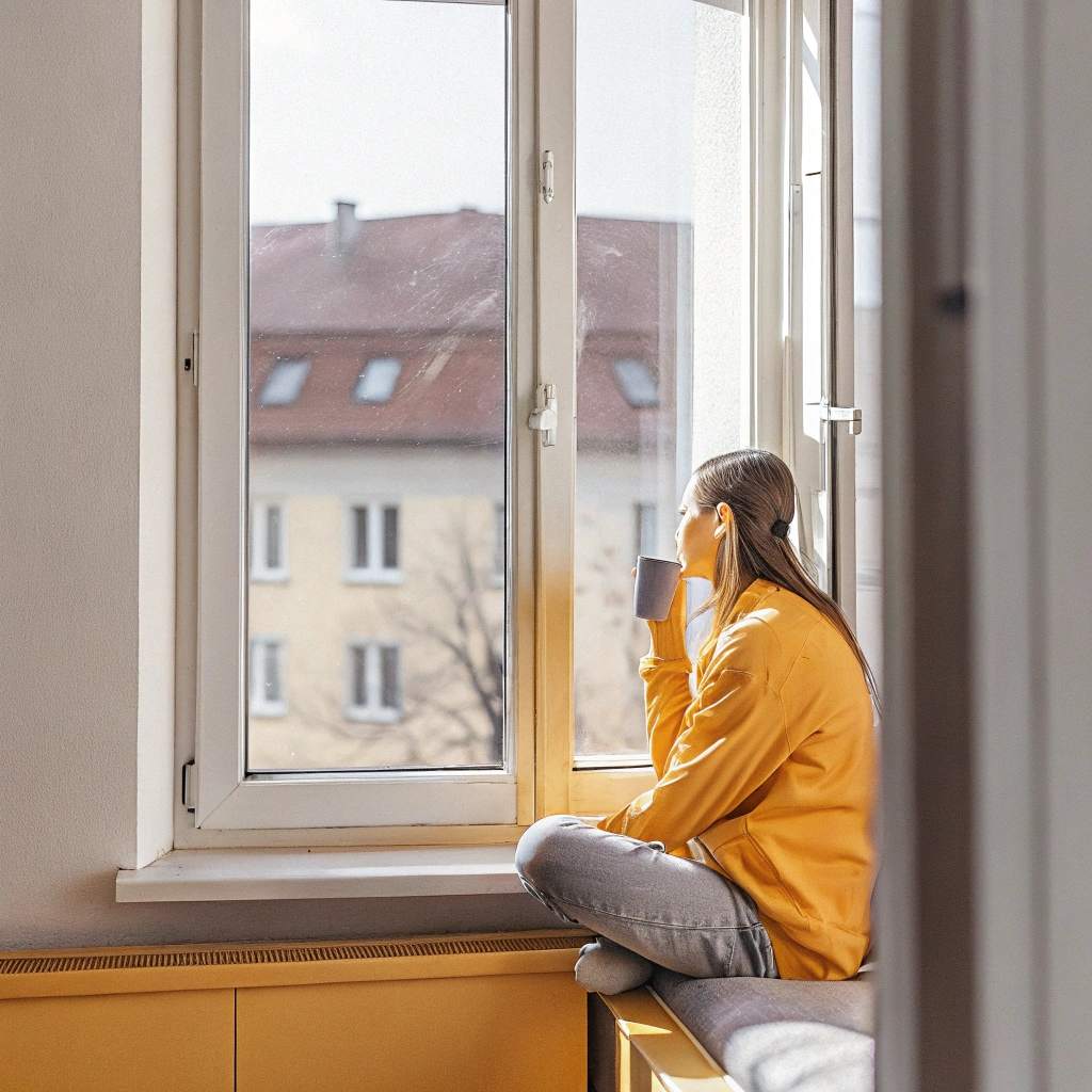 A woman looking out the window