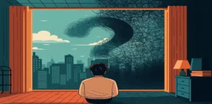 A man sitting in front of a window feeling anxious