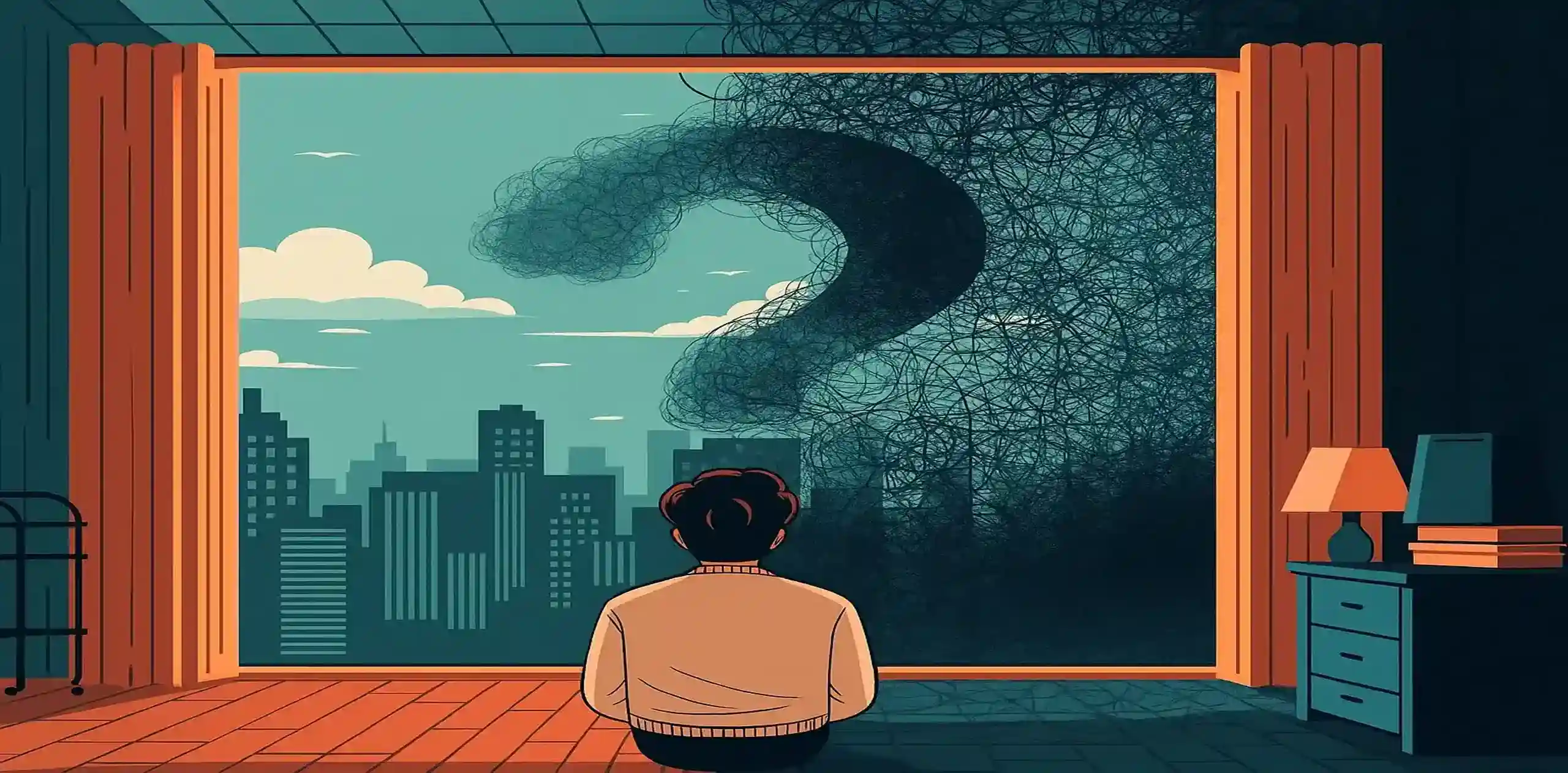 A man sitting in front of a window feeling anxious