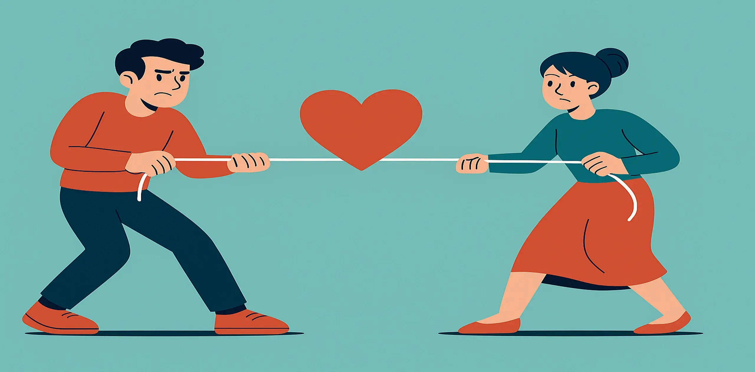 A couple doing the tug of war representing attachement and conflict وابستگی ناسالم