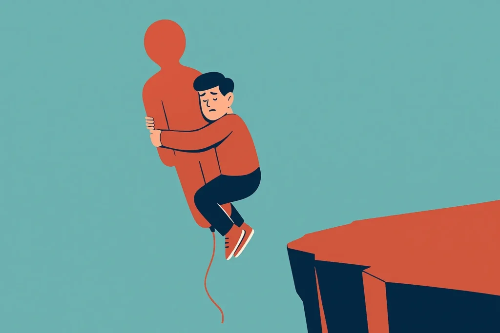 A person holding on to a balloon shaped as another person representing fragility in trust
وابستگی ناسالم